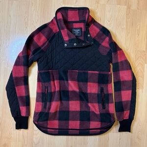 Abercrombie and Fitch red buffalo check plaid high neck pullover xsmall fleece